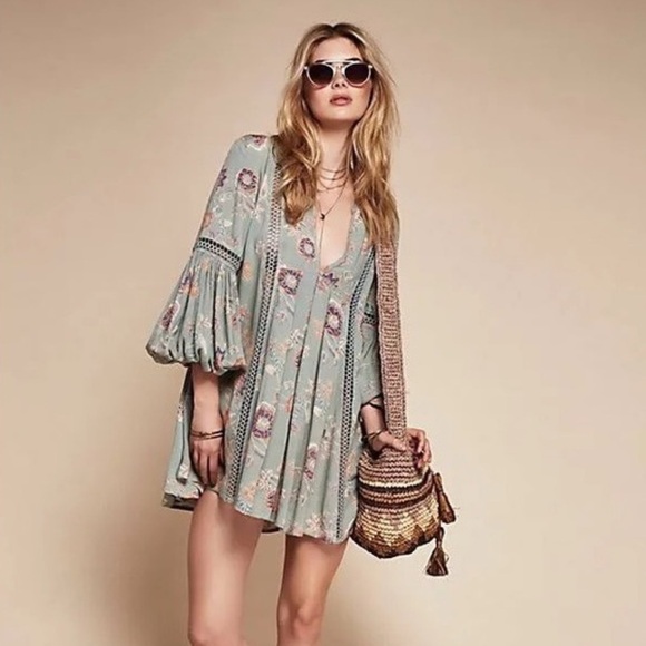 Free People Just the Two of Us Floral Dress Tunic Oversized EUC - Picture 1 of 16